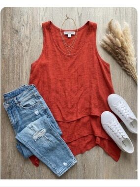 Casa Donna Rust Red Tiered Linen Blend Tank Top